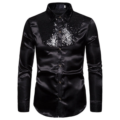 Herren Seidenhemd Glänzend mit Pailletten Elegant