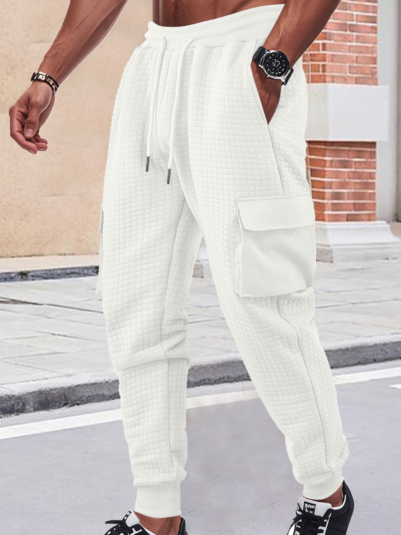 Herren Jogginghose Cargo-Style mit Taschen und Waffelmuster