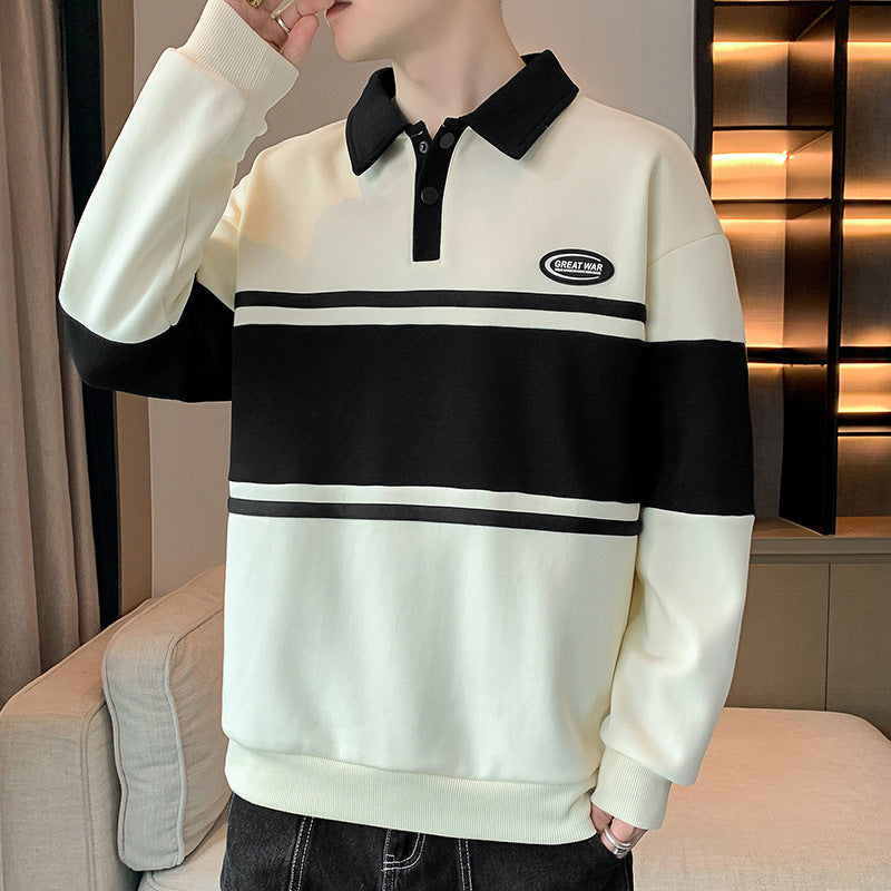 Herren Sweatshirt Modern mit Polokragen und Streifen