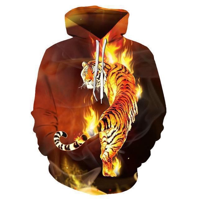 Herren Kapuzenshirt mit lebendigem Tigerdesign und feurigen Akzenten BerlinGlamour.