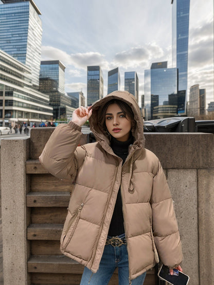 Damen Übergangsjacke Voluminös Steppnaht Taschen Modisch