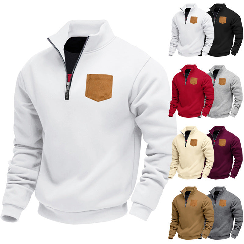 Herren Fleece Pullover Hochkragen Brusttasche Warm - BerlinGlamour