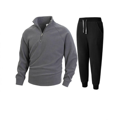 Herren Fleece Oberteil Stehkragen Sportlich Jogginghose