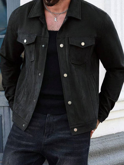 Herren Lederjacke Lässig Wildleder Schwarz Modern