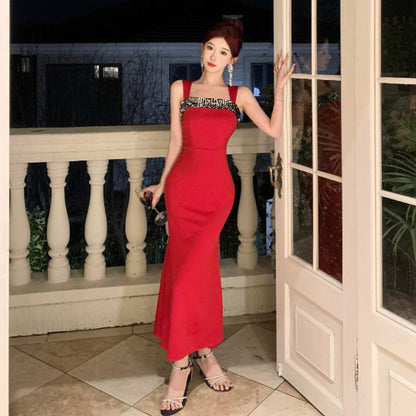BerlinGlamour Trägerkleid mit Patchwork-Pailletten und quadratischem Ausschnitt