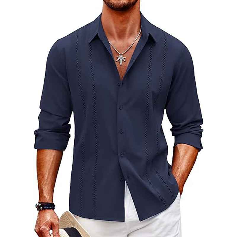 Herren Langarmbluse Elegant Streifenmuster Slim Fit