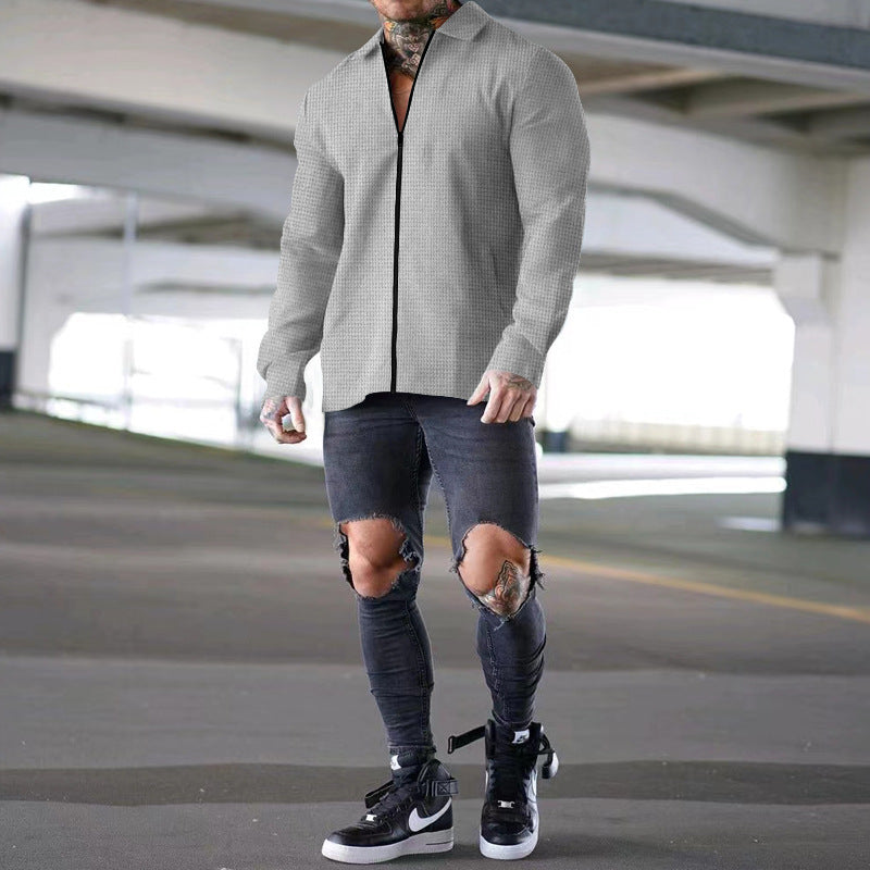 Herren Hemdjacke Reißverschluss Strukturiert Modern