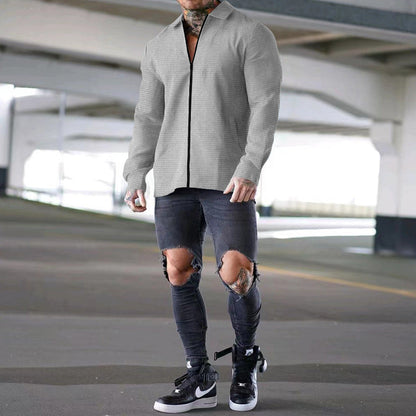 Herren Hemdjacke Reißverschluss Strukturiert Modern