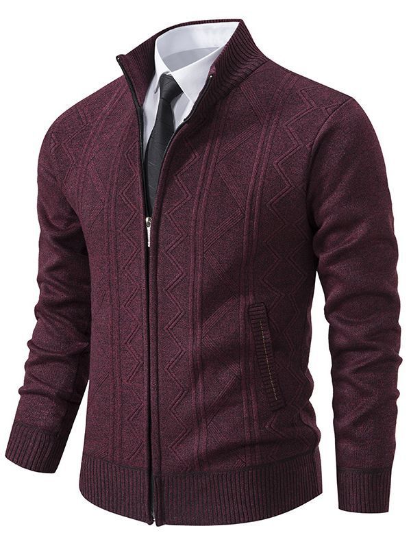 Herren Strickjacke Stehkragen Zopfmuster Modern