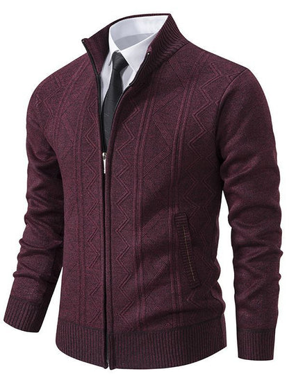 Herren Strickjacke Stehkragen Zopfmuster Modern