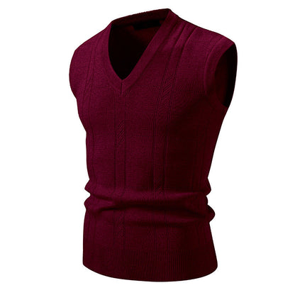 Herren Pullover Ärmellos V-Ausschnitt Struktur Optik Modern