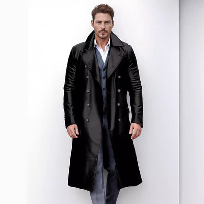 Herren Leder-Trenchcoat Elegant Moderner Schnitt