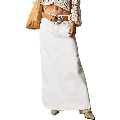 Damen Denim-Rock Hochtailliert mit Taschen Lang
