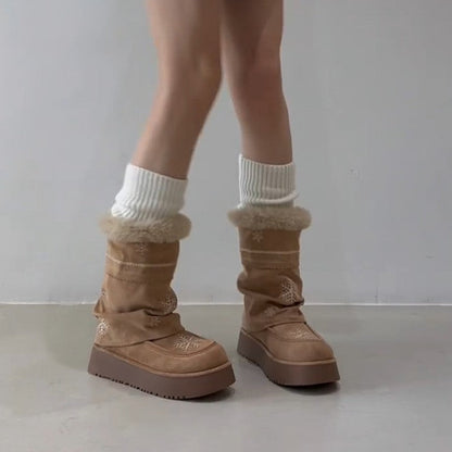 Damen Winterstiefel Warm Flauschig Schneeflocken Design