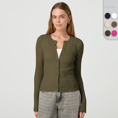Damen Strickjacke Figurbetont Langärmlig Knöpfe - BerlinGlamour