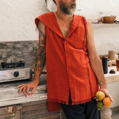Herren Leinenbluse Ärmellos Knopfleiste Modern - BerlinGlamour