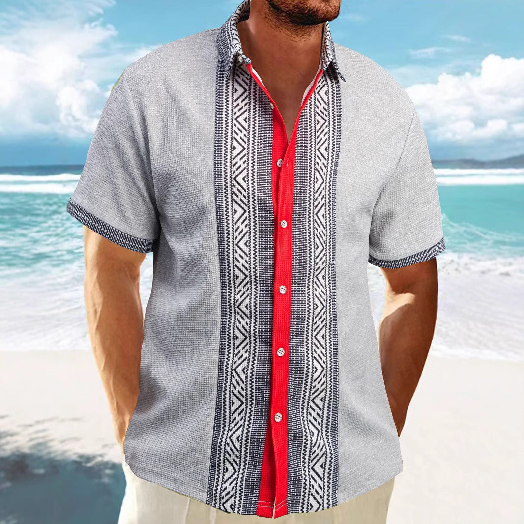 Herren Hemd Kurzarm Geometrisches Muster Kentkragen Modern