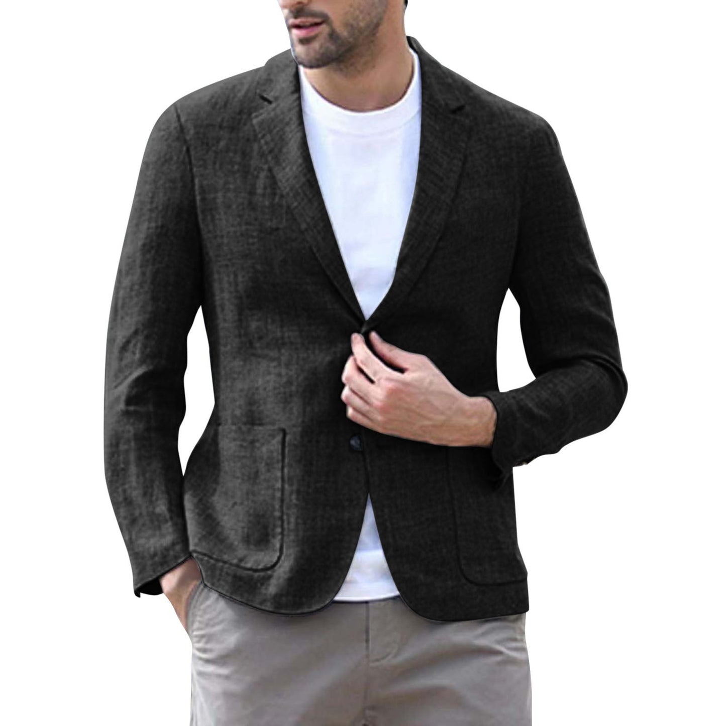 Herren Blazer Leinen Optik Strukturiert Elegant