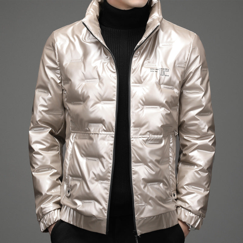 Herren Steppjacke Glänzend Hochschließend Schwarz