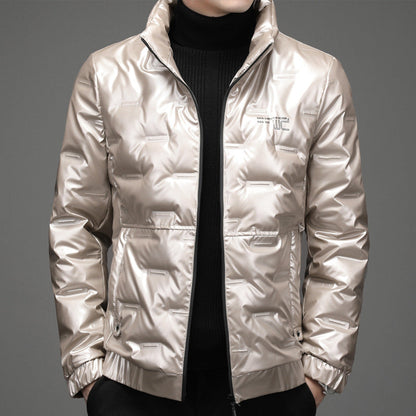 Herren Steppjacke Glänzend Hochschließend Schwarz