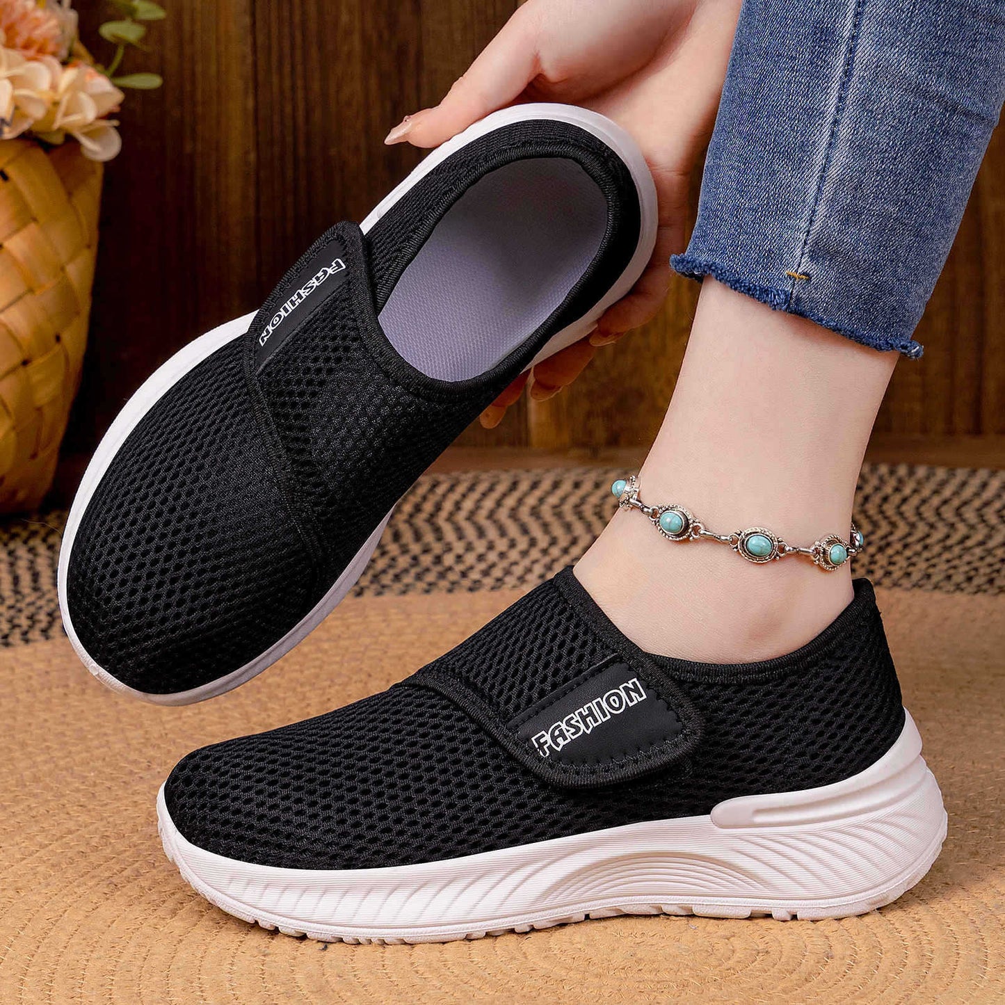 Damen Sport-Schuhe Freizeit Klettverschluss Bequem