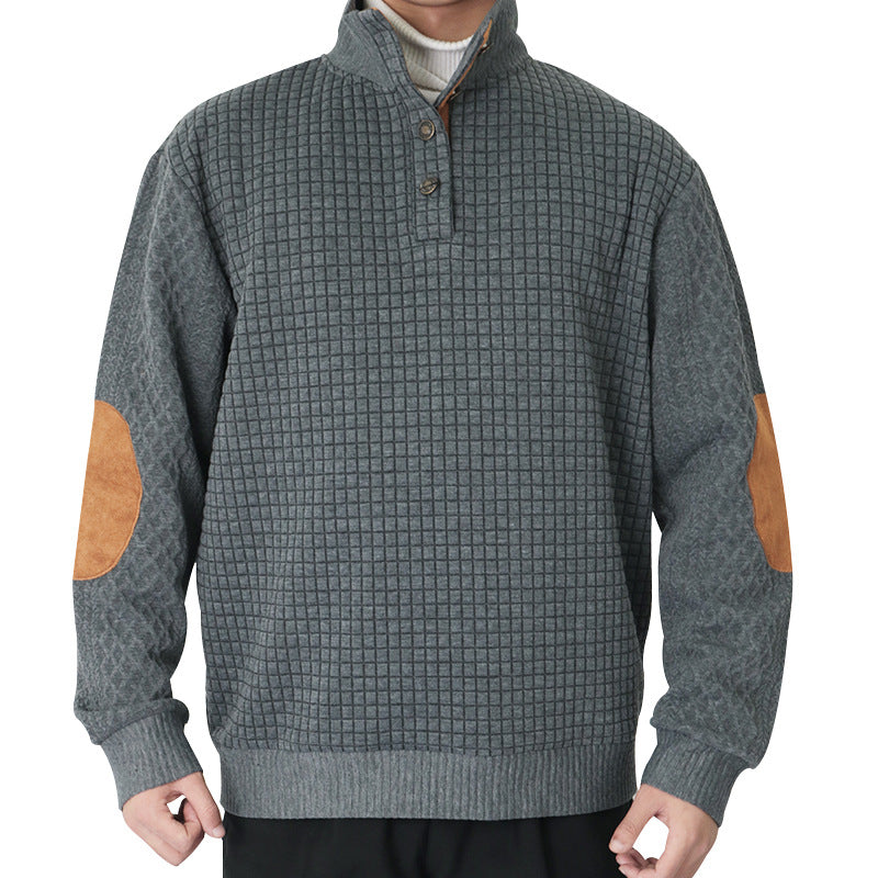 Herren Strickpullover Modern mit Knopfleiste und Lederakzenten