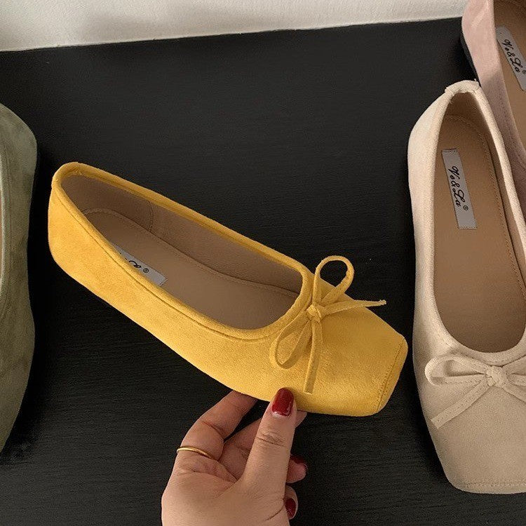 Damen Ballerinas Wildleder mit Schleifendetail Elegante Schuhe