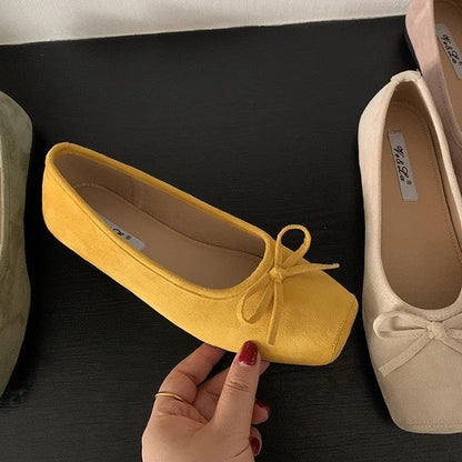 Damen Ballerinas Wildleder mit Schleifendetail Elegante Schuhe