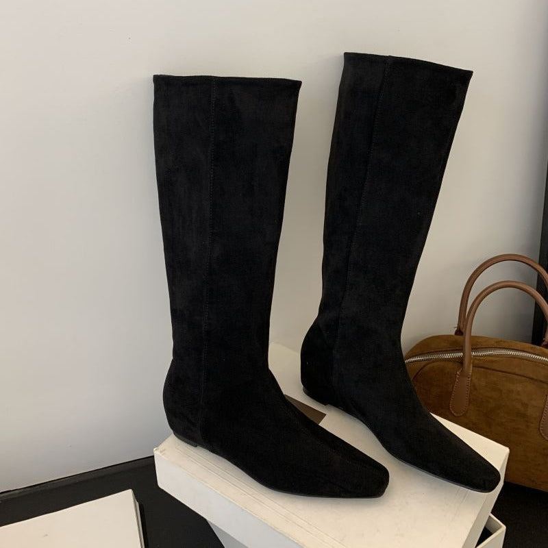 Damen Stiefel Spitz Modisch Raffung Schmal
