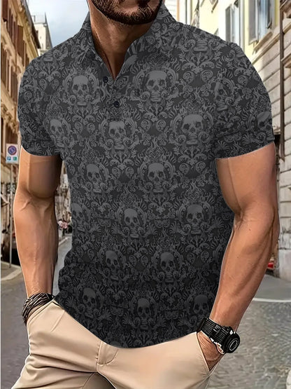 Herren Poloshirt Kurzarm Totenkopf Design atmungsaktiv