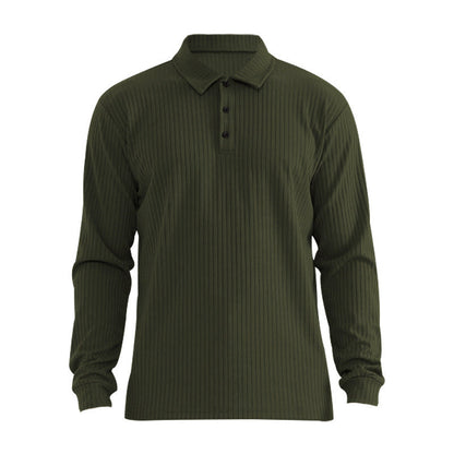 Herren Polohemd Langarm Strukturiert Rippdesign Elegant