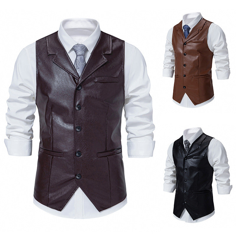 Herren Lederweste Elegant Lederschwarz Modern