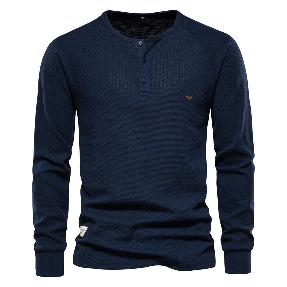 Herren Langarmshirt Modern mit Knopfleiste und Struktur Oberfläche