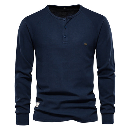 Herren Langarmshirt Modern mit Knopfleiste und Struktur Oberfläche