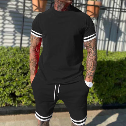 Herren Sportset Kurzarm Kontraststreifen Funktionsshirt