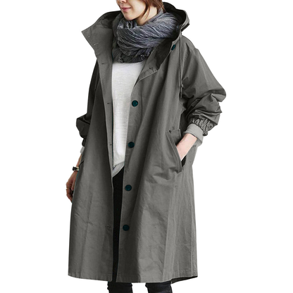Damen Streetcoat Lang Mantel mit Knöpfen
