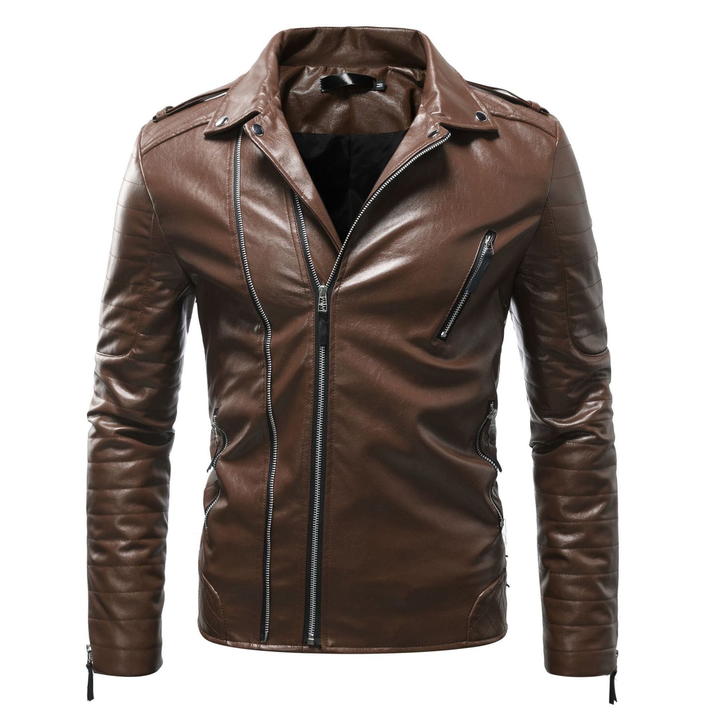 Leder Bikerjacke Herren mit Reißverschluss und Taschen