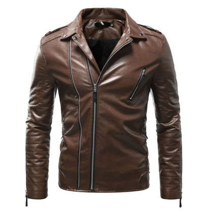 Leder Bikerjacke Herren mit Reißverschluss und Taschen