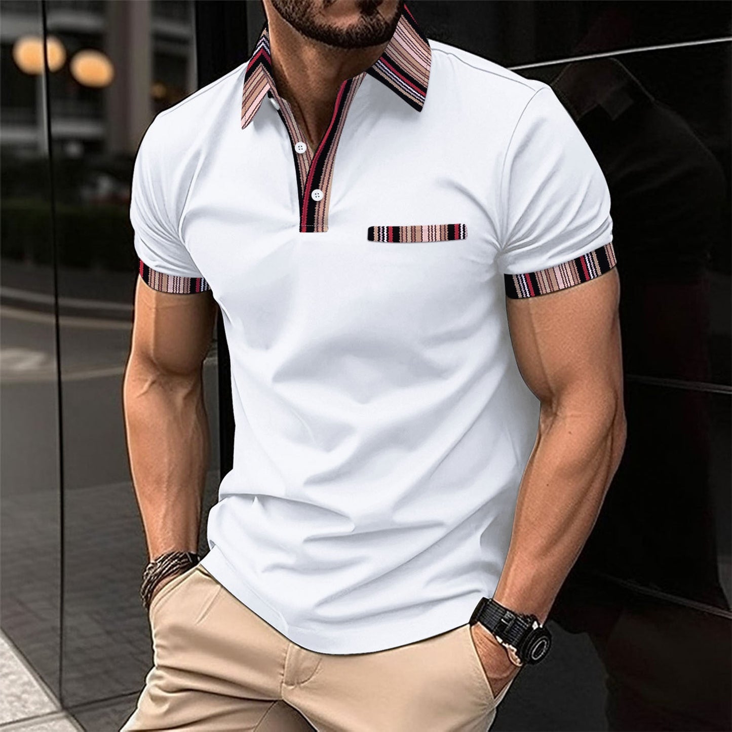 Herren Poloshirt Streifenkragen Modern Slim Fit