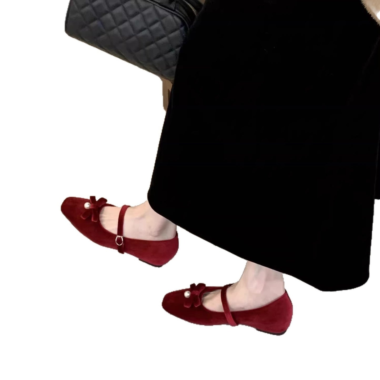 Damen Ballerinas Bequem mit Perlen und Riemen