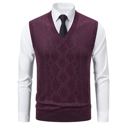 Herren elegante Strickweste mit V-Ausschnitt und strukturiertem Muster BerlinGlamour
