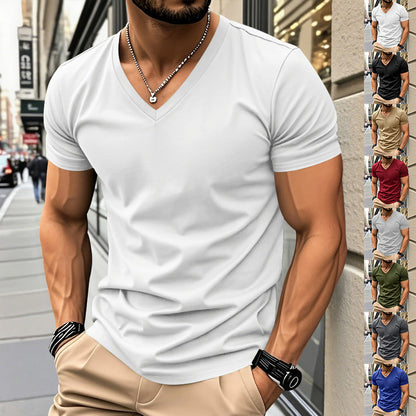 Herren T-Shirt V-Ausschnitt atmungsaktiv Schnelltrocknend Baumwolle - BerlinGlamour