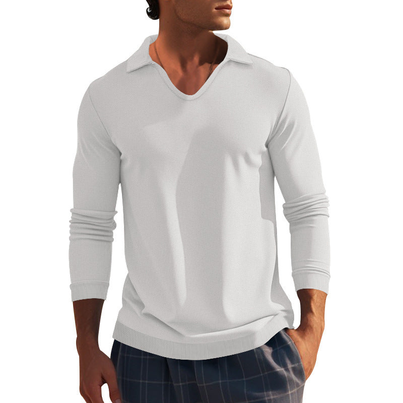 Herren Langarmshirt Modern V-Ausschnitt Strukturiert - BerlinGlamour