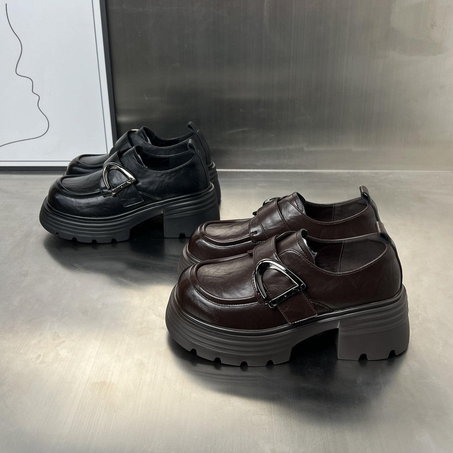 Damen Loafers Chunky Schnallenverschluss Größe 36-42