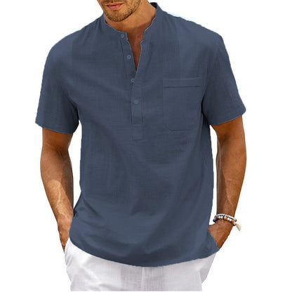 Herren Hemd Kurzarm Modern Henley Kragen mit Brusttasche