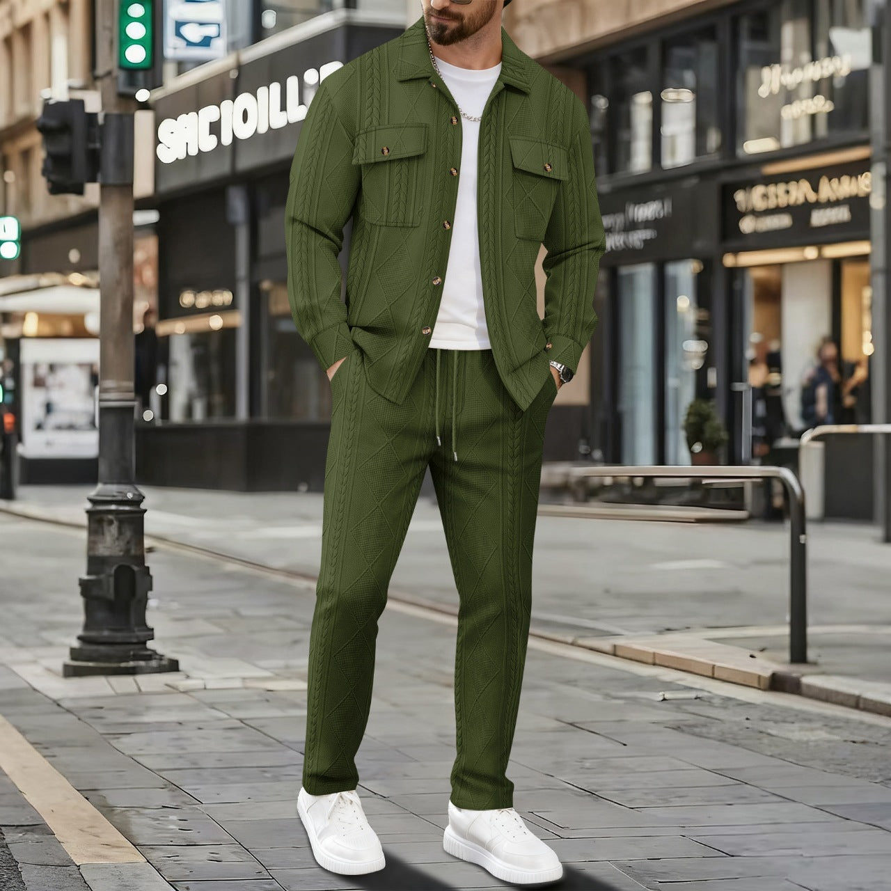Herren Strickanzug-Set Reißverschluss Taschen Modern
