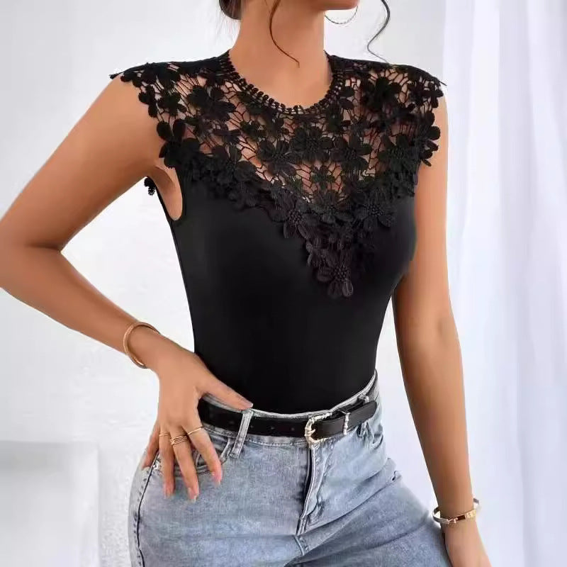 Damen Bodysuit mit Spitze und Glitzer Applikation - BerlinGlamour
