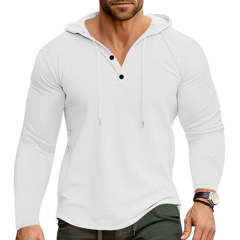 Herren Langarm-Hemd Kapuze Knopfleiste Streetwear