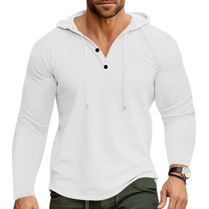 Herren Langarm-Hemd Kapuze Knopfleiste Streetwear