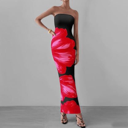 Sommerkleid Schulterfrei Blumenmuster Figurformend